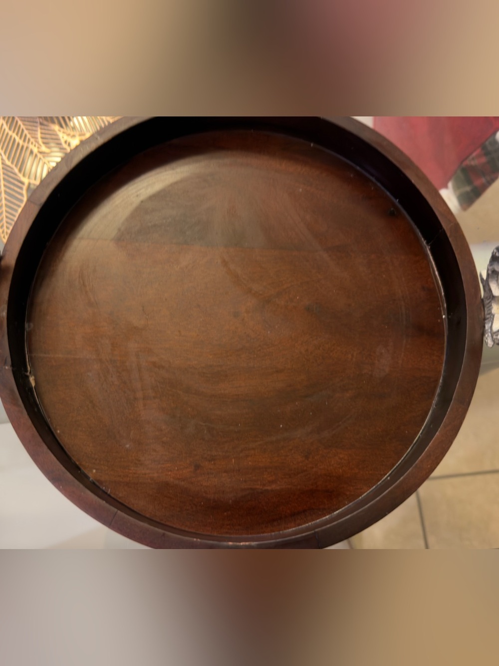 Round Wooden Tray Table - Dark Brown